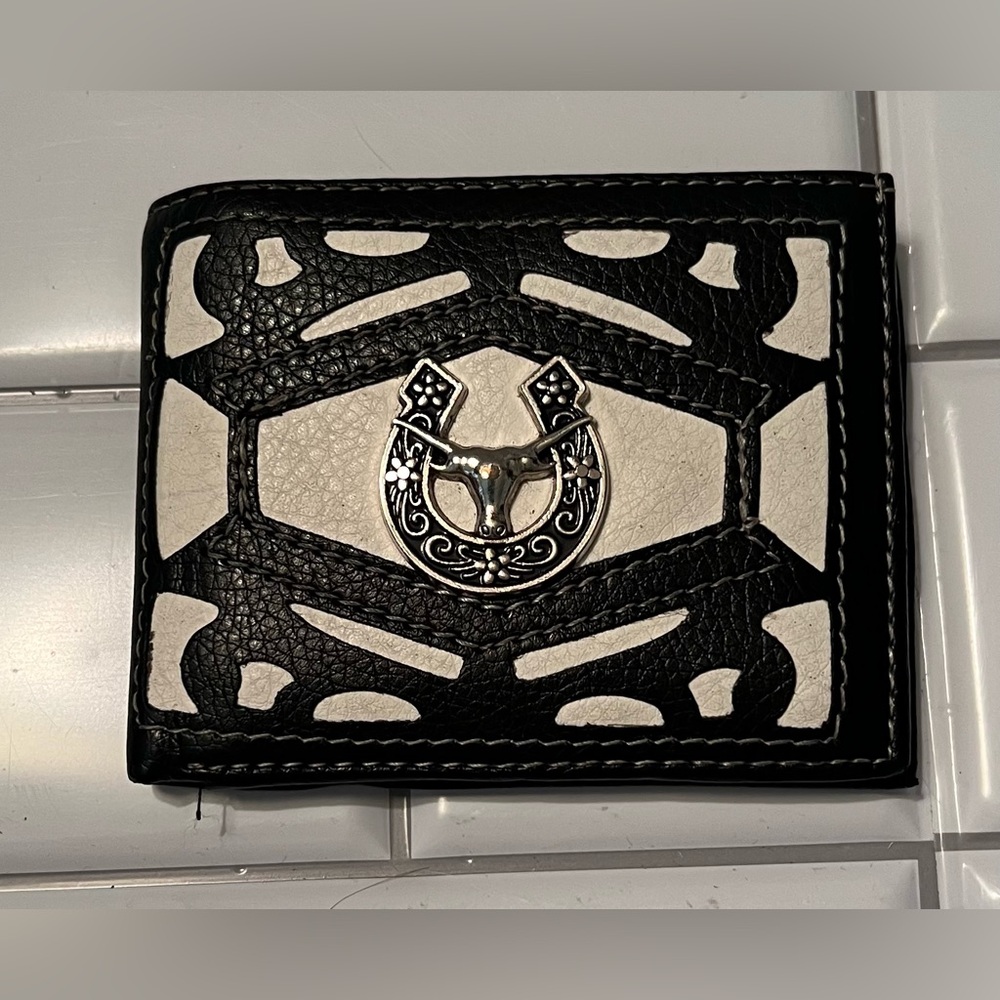 Stylish Black and White Wallet with Silver Accent